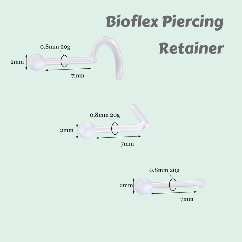 5/10 Stuks Bioflex Plastic Bal Top Retainer Flesh Clear 20G Neus Studs Piercing L Schroef Bone Vorm Verbergen Neusgat sieraden Voor Werk