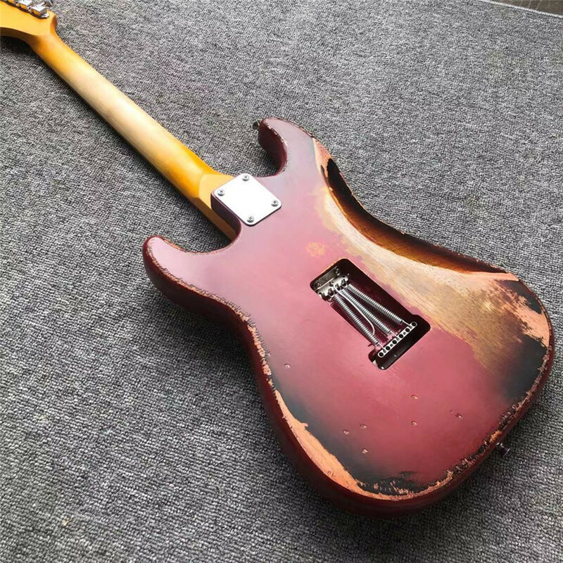 Estoque, antigo feito guitarra elétrica velha, vermelho, fotos reais, frete grátis, conjunto de cor do pôr do sol, vermelho, pode ser modificado e personalizado