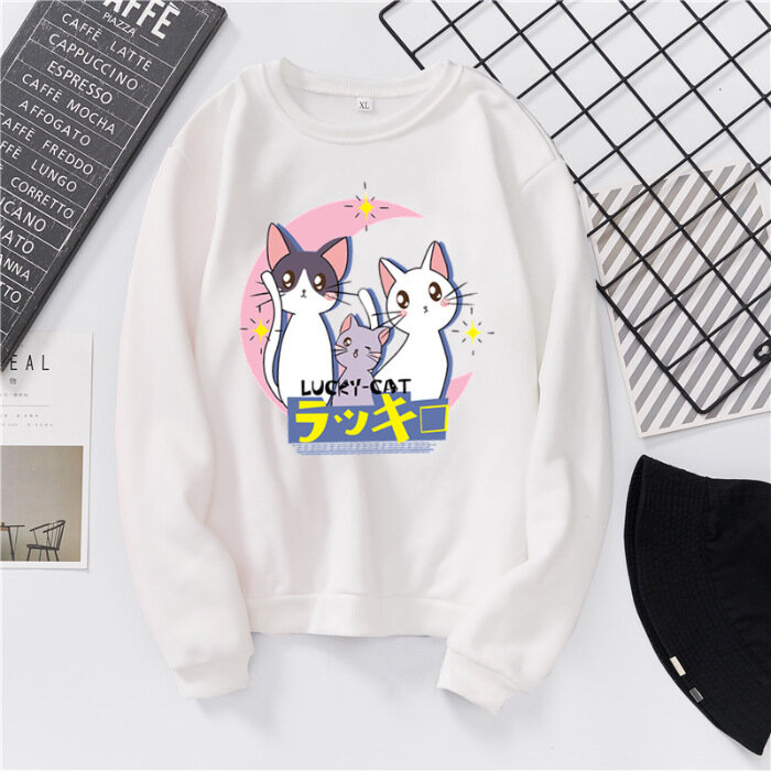 2020 Spring animal cat shirt women sweatshirt Autumn hoodie Streetwear Long Sleeve Women men couple shirt Family Clothing Gift