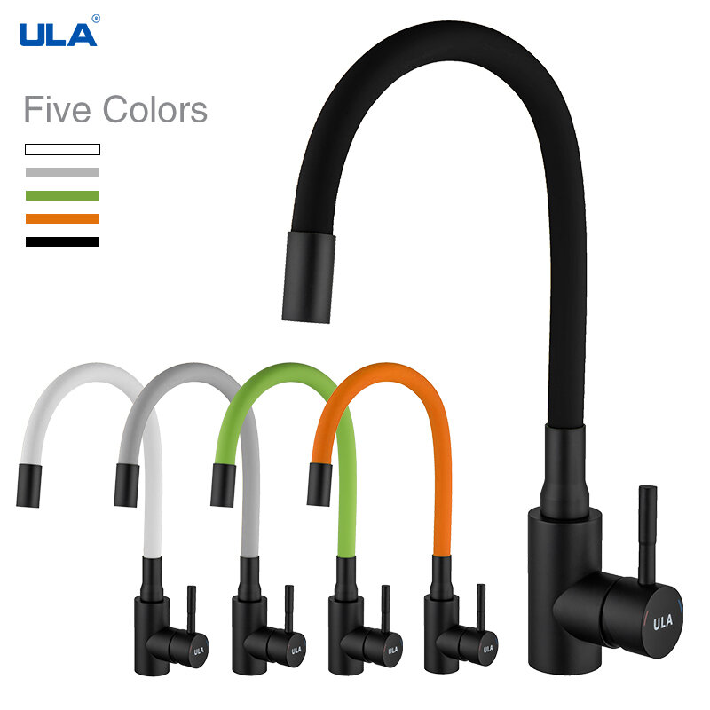ULA kitchen faucet black chrome kitchen hot cold water mixer tap 360 degree rotate sink faucet for kitchen with colorful hose