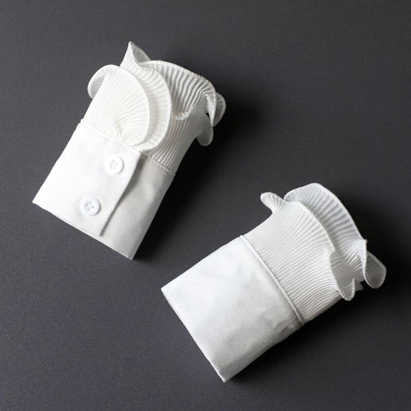 White Fake Sleeve Cuff DIY Ruffle Detachable Cuffs For Women Sweater Button Black Decorated Lace Cuff Fake Sleeves Tie