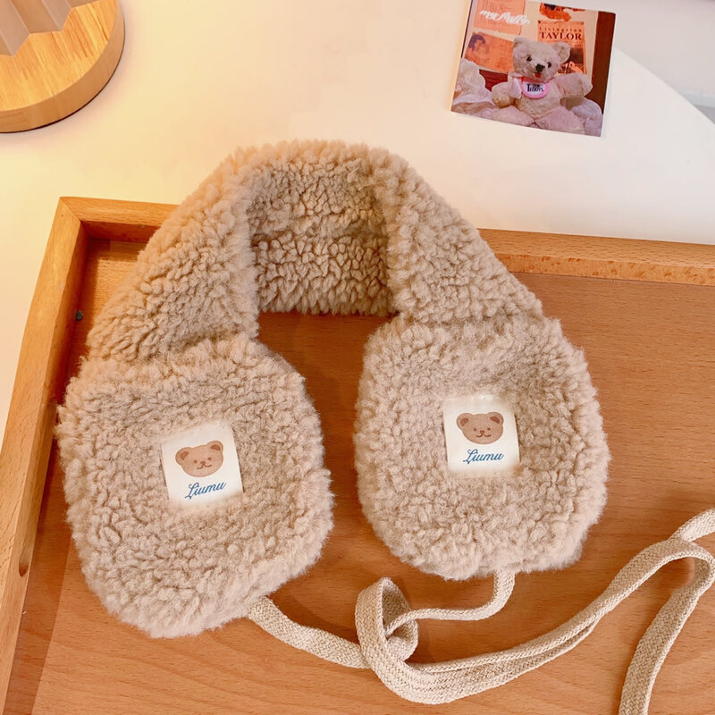 2021 New Fashion Korea Women Winter Warm Plush Earmuff Ear Warmer Cute Bear Adults Kids Tie Plush Earmuffs Orejeras De Invierno