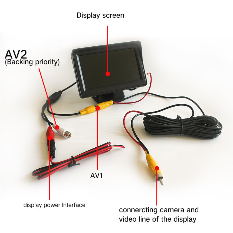 Monitor de reversão e estacionamento integrados, tela lcd de 4.3 polegadas, display colorido