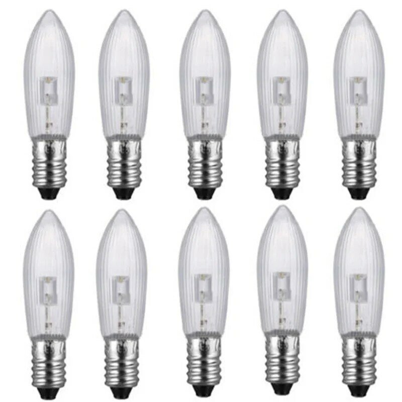 5/10/szt E10 zapasowe żarówki LED Top świeca lampki choinkowe 10V-55V AC ciepły biały dekoracje na boże narodzenie