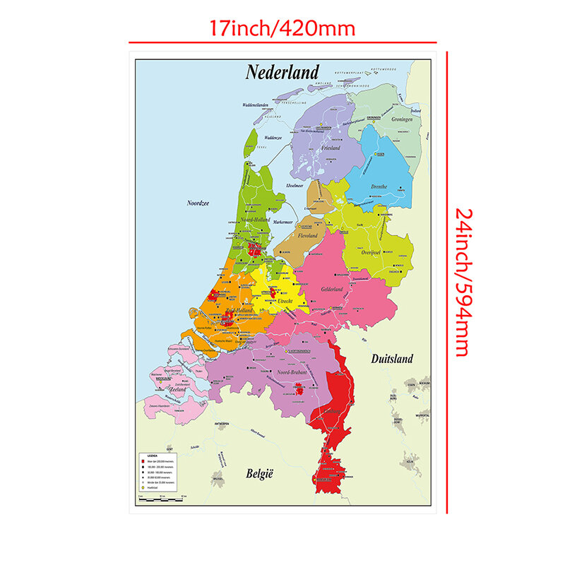 A2 42*59Cm Hà Lan Bản Đồ Địa Lý Poster Trong Tiếng Hà Lan Đồ Dùng Học Tập Cho Trẻ Em Giáo Dục Học Trang Trí Tường