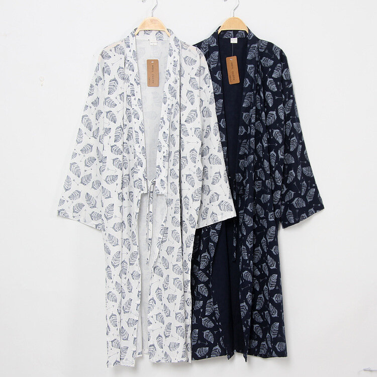 Gaun Jubah Mandi Kimono Jepang Pakaian Tidur Kasual Pasangan Yukata Gaun Malam Katun Motif Cetak Longgar Kardigan Baju Tidur Lembut Pakaian Rumah