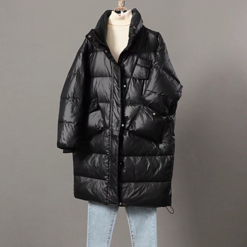 2023 Long 90% Down Jacket Women Loose Winter Warm Oversize Outwear Black White Red Clothing Acket Casual Female Loose Outwear