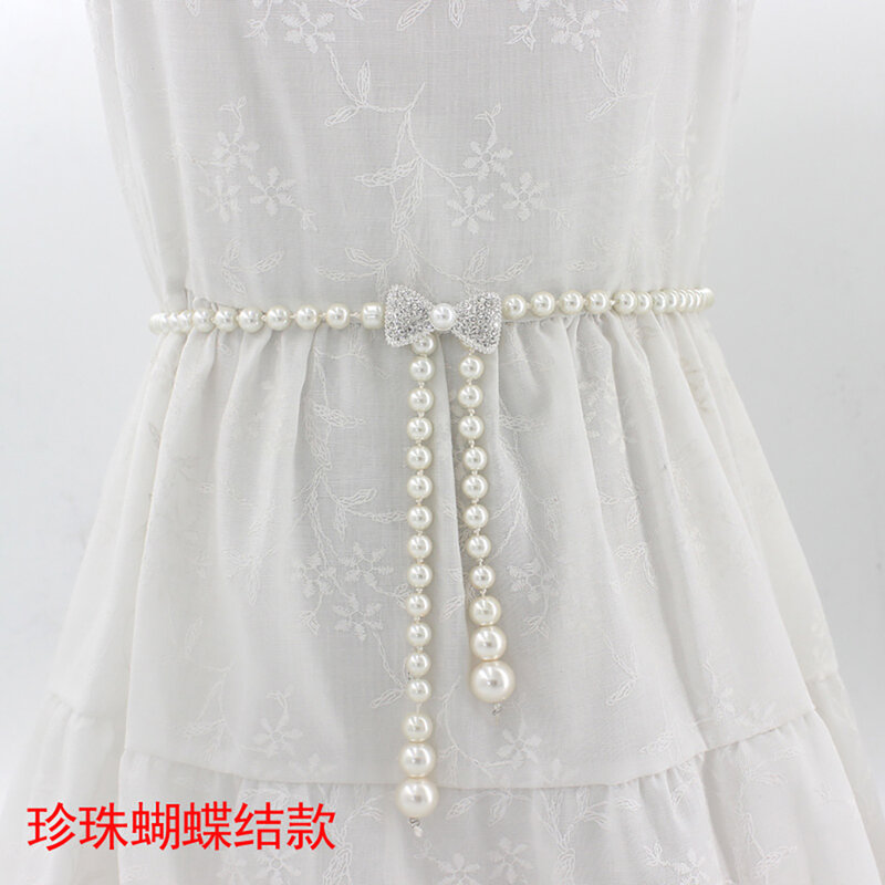 Molans Rhinestone Belts for Women Pearl Belt Waist Belt Elastic Buckle Pearl Chain Belt Girls Bride Dress Wedding Accessories