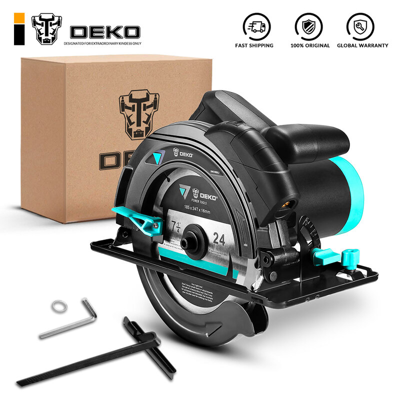 DEKO-Scie circulaire électrique DKCS185L1 185mm, 1500W, machine de découpe multifonctionnelle, avec guide laser et poignée auxiliaire