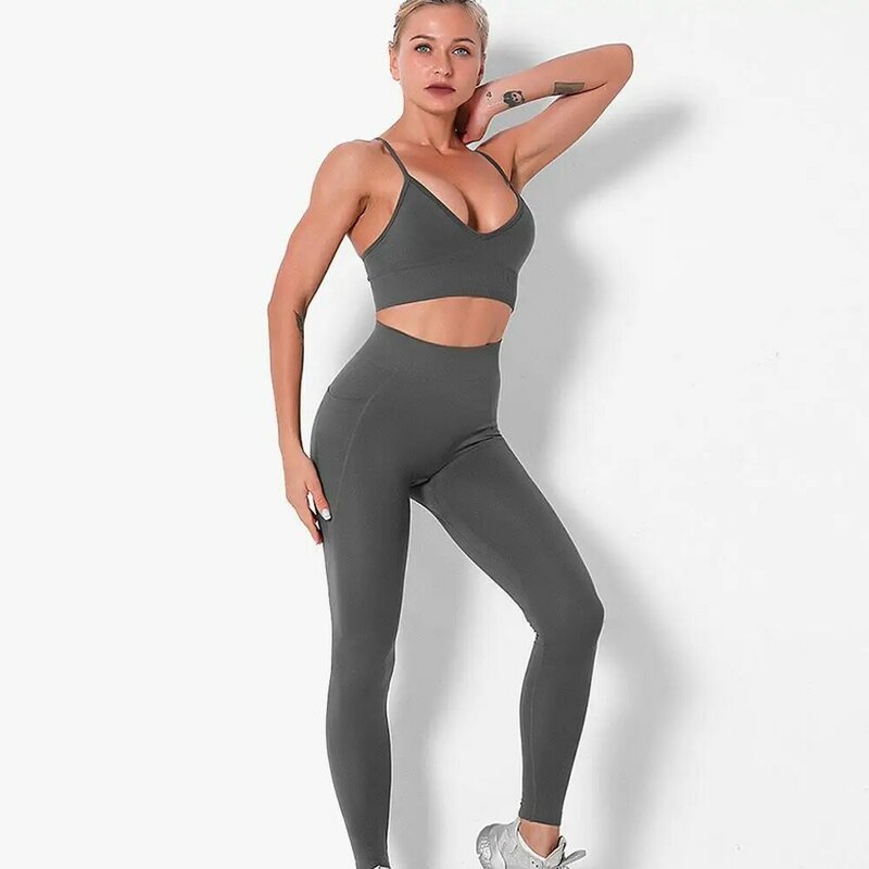 Pakaian Gym Yoga Mulus Setelan Olahraga Wanita Legging Push Up Setelan Olahraga Bra Olahraga Lari Set Fitness Tank Top Jogging Wanita