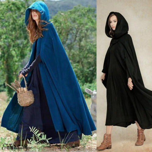 Womens longo capa capa com capuz manto lã mistura casaco sem mangas inverno cardigan quente cosplay moda legal