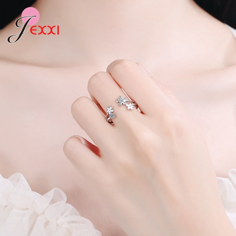 Anillos de dedo de tamaño grande para mujer y niña, anillos de flores de Plata de Ley 925 para decoración de compromiso de boda, envío rápido