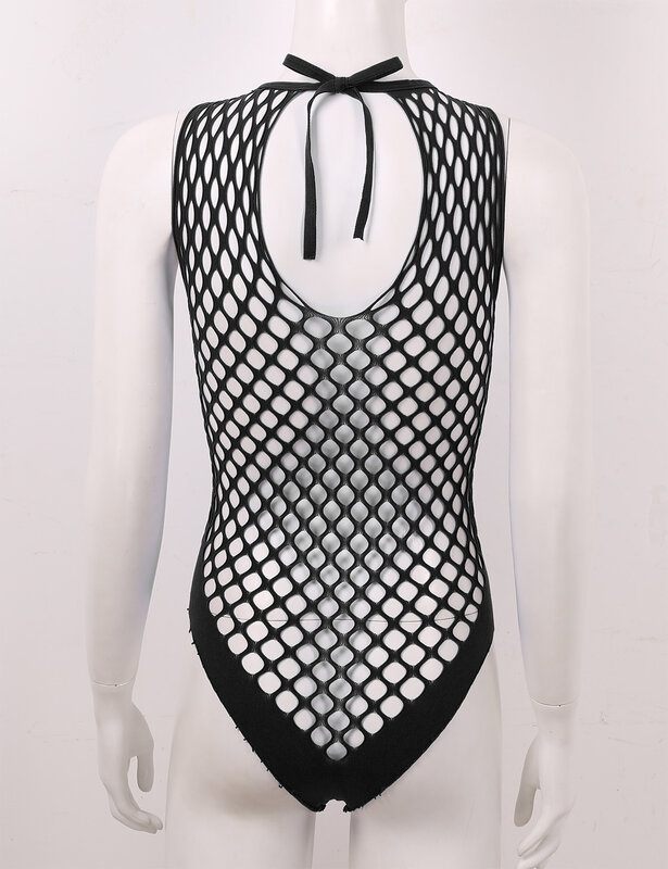Combinaison transparente en résille pour femme, body évidé, justaucorps sexy, costume de batterie