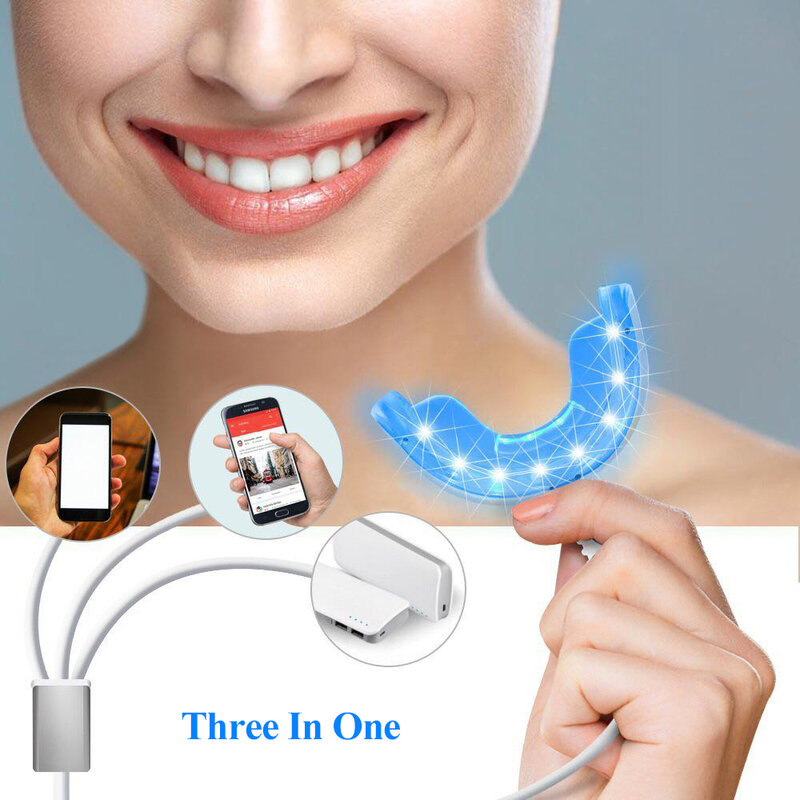 Perangkat Pemutih Gigi Portabel 3-In-1 USB Charge 16 LEDs Instrumen Pemutih Cahaya Biru Alat Perawatan Gigi Sistem Pemutih