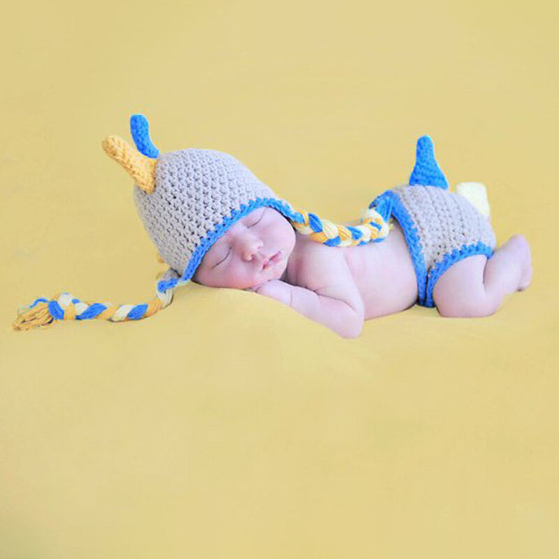 Adereços de fotografia para recém-nascidos, acessórios Dinosaur Photo Shoot, traje artesanal, roupas de malha para o bebê, novo