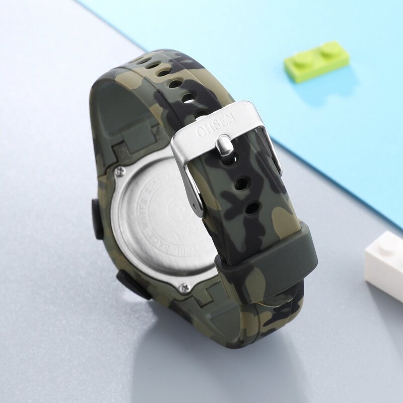 OHSEN цифровые детские часы для мальчиков армейский зеленый Спорт на открытом воздухе Водонепроницаемые светодиодные наручные часы Будильник Секундомер электронные детские часы