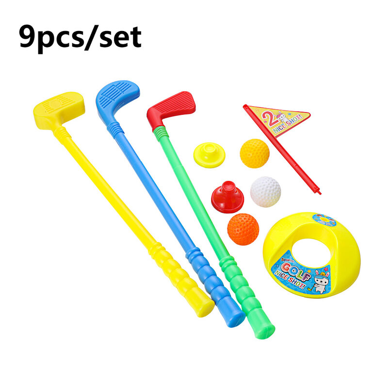 9 pçs/set conjunto de golfe crianças ao ar livre indoor multicolorido bola de golfe barra buraco jogo kit prática brinquedo suprimentos equipamentos esportivos