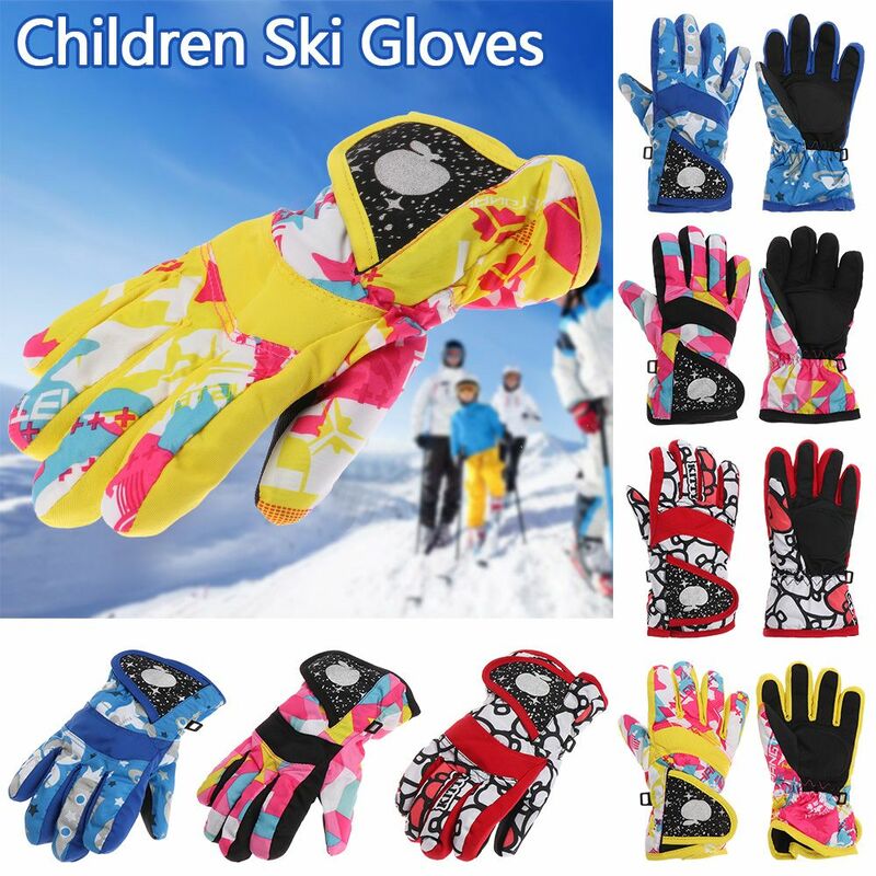 Guantes de esquí para niños, manoplas cálidas de manga larga, impermeables, a prueba de viento, Invierno