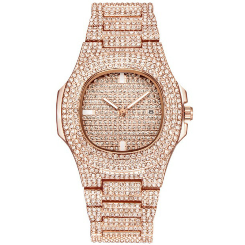 Reloj de negocios de acero inoxidable para hombre y mujer, pulsera con diamantes ostentosos, estilo Hip Hop, para parejas