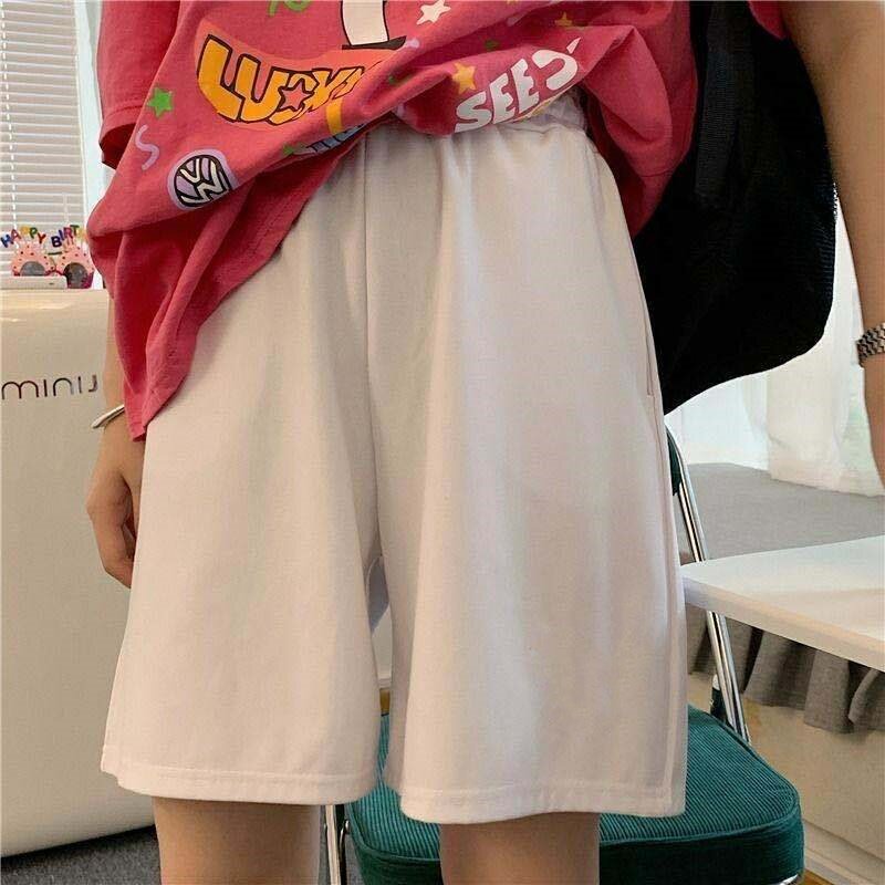 Celana Pendek Musim Panas 2021 Wanita Elastis Gadis Cantik Gaya Korea Siswa Manis Harajuku Sederhana Abu-abu Murni Celana Panjang Perempuan