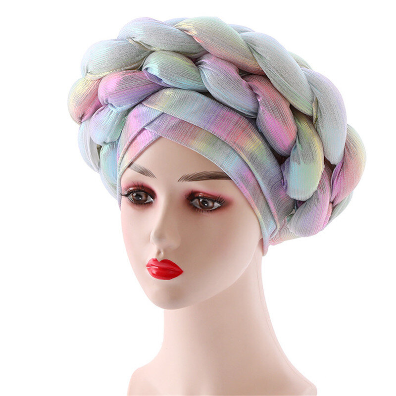 ยุ้ย DoubleBraids ผู้หญิง Turban หมวกแล้ว Made แอฟริกัน Autogele งานแต่งงาน Headtie มุสลิม Headscarf Bonnet หญิง Wraps