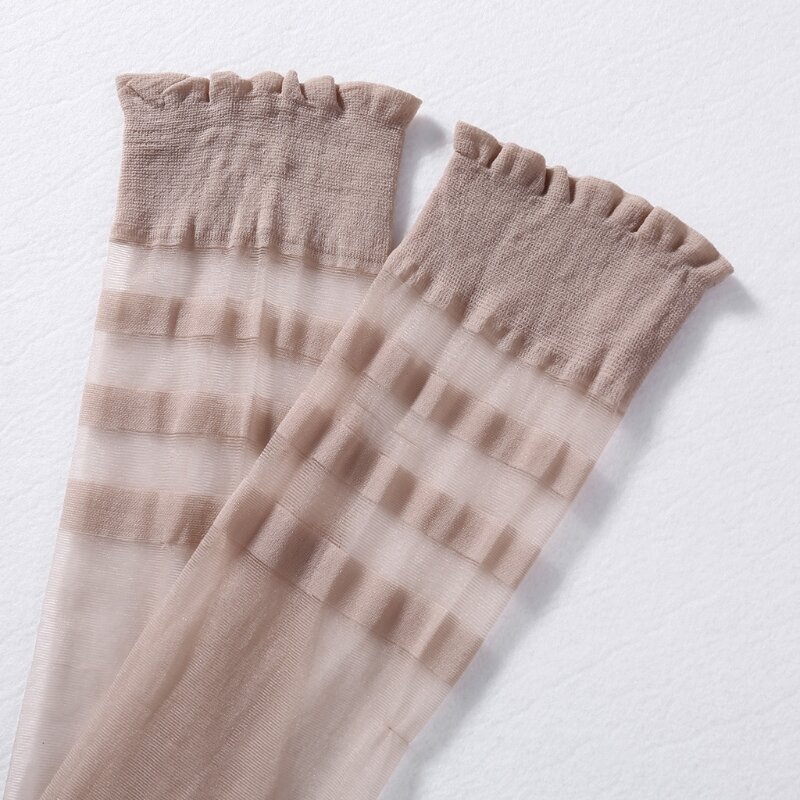 Meia-calça feminina resistente à coxa e antiderrapante, de seda e silicone, com listras na altura da coxa, novo, 2021