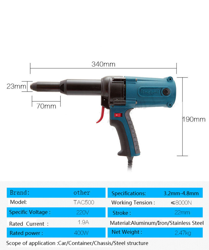 Pistola remachadora ciega eléctrica TAC_500, herramienta de remachado, 400W