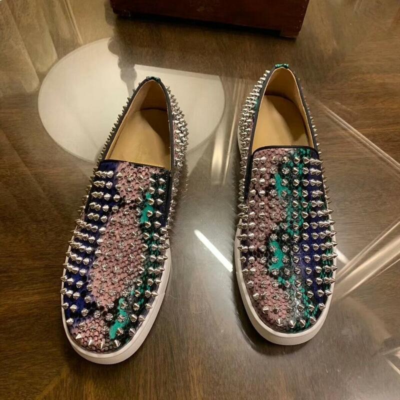 2022 New Men's Fashion Shoes luxury designer Spikes Leather Shoes  Handmade Loafers Colorful Elegant Man Fashion Casual Flats