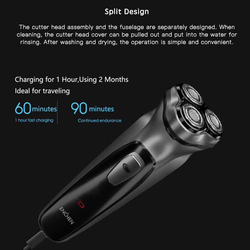 Enchen-afeitadora facial eléctrica BlackStone 3D para hombre, máquina de afeitar eléctrica, Barba, lavable, USB, tipo-c, recargable, regalos