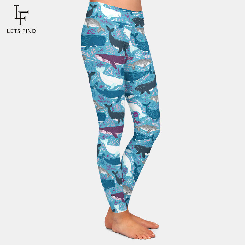 LETSFIND New Fitness Women Leggings Cute Shark Printed High Waist Leggings Slim Workout Leggings Ankel Length