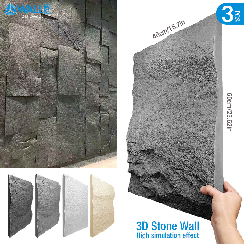 60x40cm high simulation stone 3D wall stickers stone pattern wallpaper covering living room Stone brick 3D wall panel mold tile