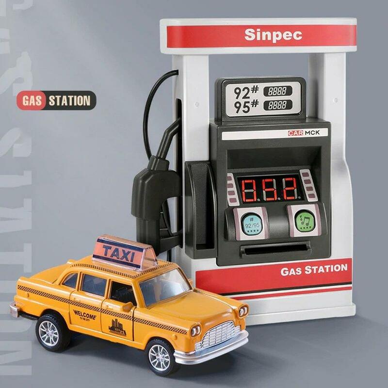 Brinquedo do posto de gasolina das crianças simulação carro swiping cartão automático dispensador gás ritmo jogar casa falando cena brinquedo
