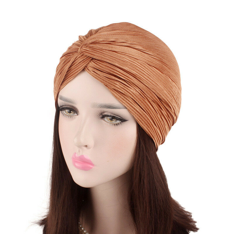 Новинка, Женский мягкий тюрбан, однотонная бандана, шапочка для сна, головной убор, облегающая шапочка, индийская плиссированная Женская раковая шапочка, хиджаб, накидка на голову