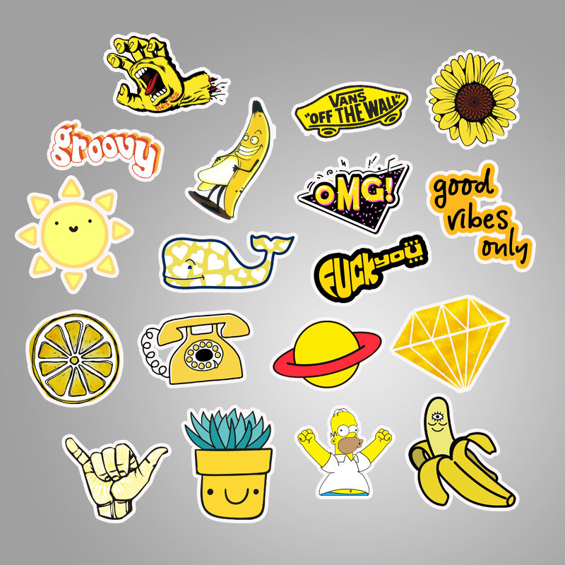 50 Pcs Cartoon Yellow Vsco Stickers For Chidren Toy Waterproof