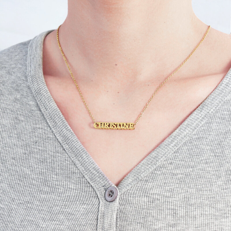 Nome personalizado colar de pingente cúbico nome personalizado colar de jóias presente de aço inoxidável colar