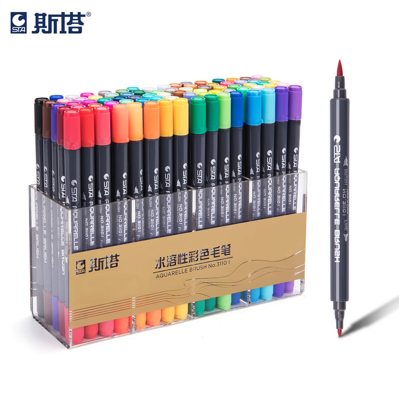 Sta 80 Kleuren Dubbele Hoofd Water Gebaseerde Inkt Schets Marker Pennen Aquarel Brush Marker Pen Voor Tekening Ontwerp Verf Art levert