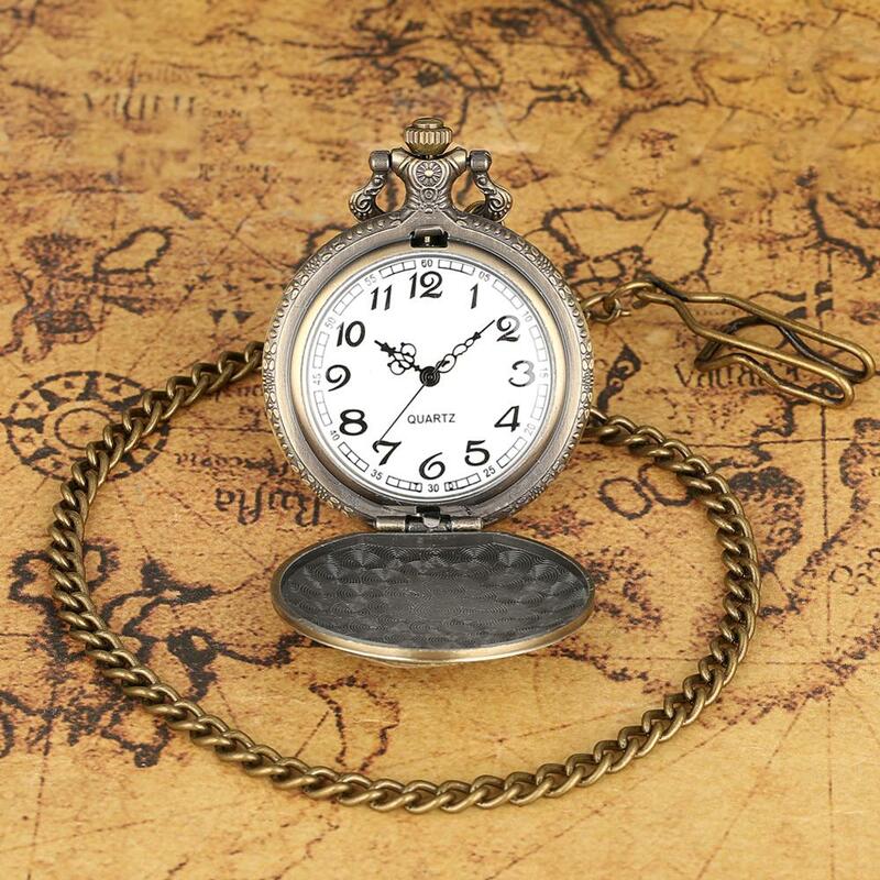 Reloj de bolsillo de cuarzo para hombre, pulsera con diseño de pesca de lujo, colgante de pez dorado, cazador completo, cadena rugosa de 30cm, regalos