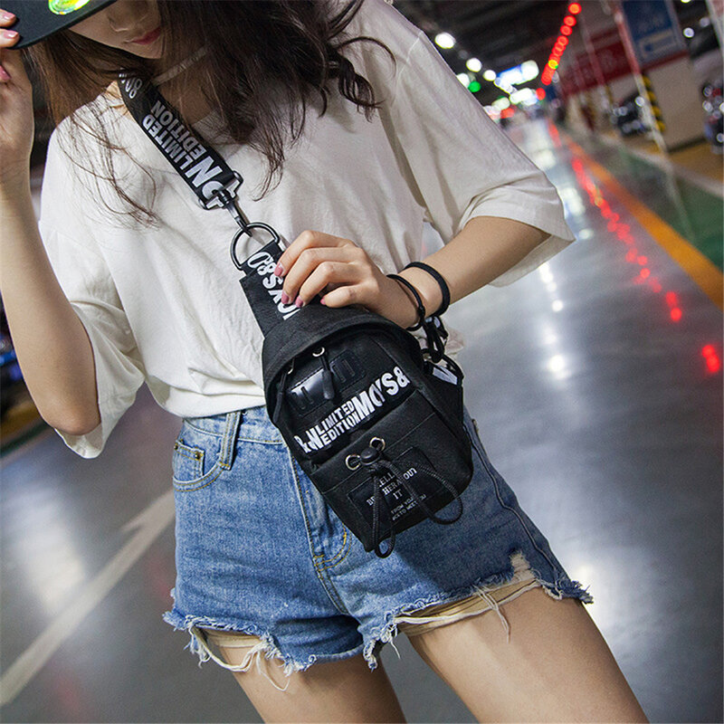 Bolso de hombro Harajuku Unisex para mujer, bolsa de viaje, cinturón de cajero, Hip-hop, Rock, a la moda, con solapa pequeña