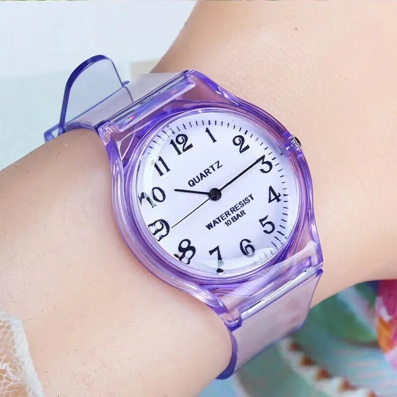 Wokai alta qualidade casual feminino silicone geléia relógio de quartzo feminino adorável transparente doce eco-friendly estudante relógio