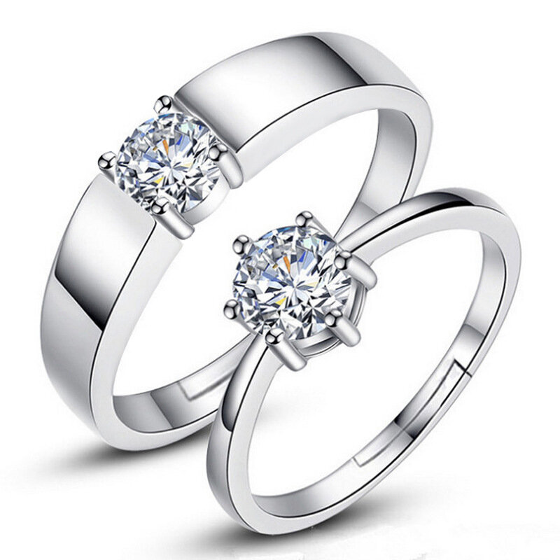 Exquisite cor prata par anéis para homens e mulheres, acoplamento ajustável casal, presente de casamento, acessórios de jóias, atacado, moda