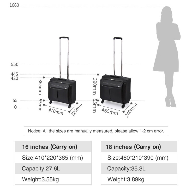Hanke Menธุรกิจกระเป๋าเดินทางผู้หญิงกระเป๋าถือกระเป๋าเดินทางSpinnerล้อกระเป๋า16 18นิ้ว