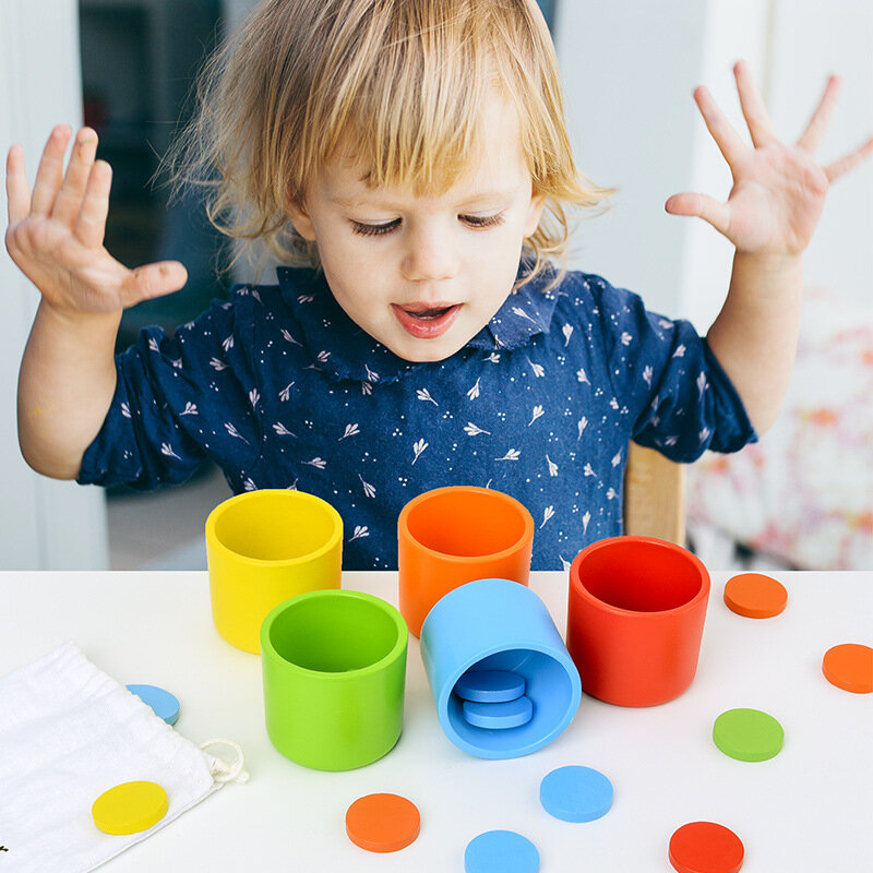 Montessori Materials Color Classification Matching Cup Game Kids Early Educational Toy for Children Baby Wooden Toys Desk Game