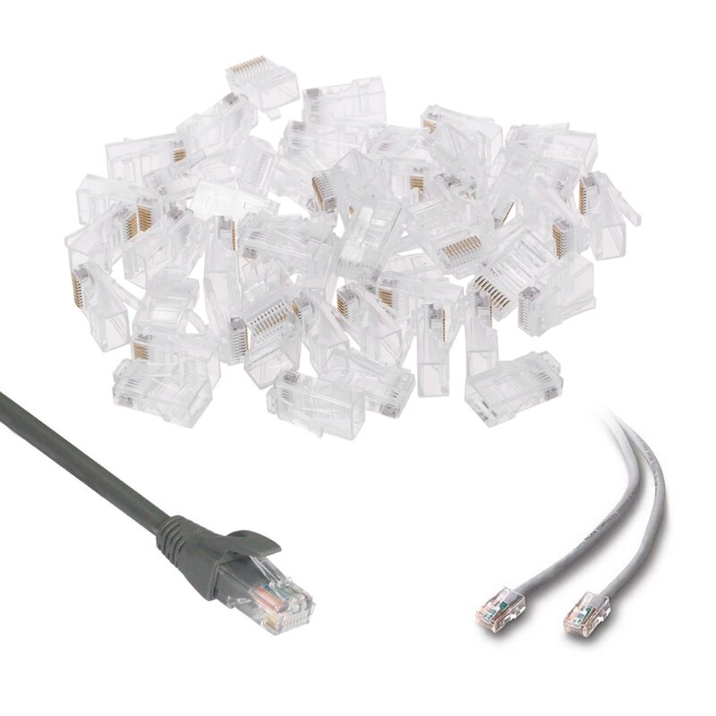 50 Pcs/Pack Stranded 10P10C Network Cable Connector RJ48 Crystal Plug Modular