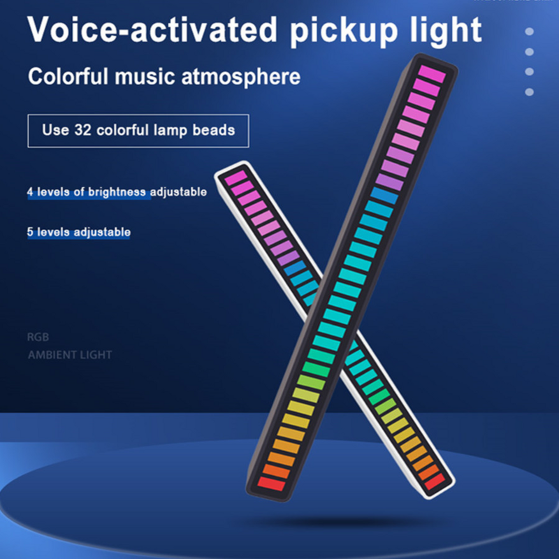 VnnZzo Lampu Kontrol Suara Mobil Baru RGB Lampu Sekitar Ritme Musik Diaktifkan Suara dengan 32 LED 18 Warna Lampu Dekorasi Rumah Mobil