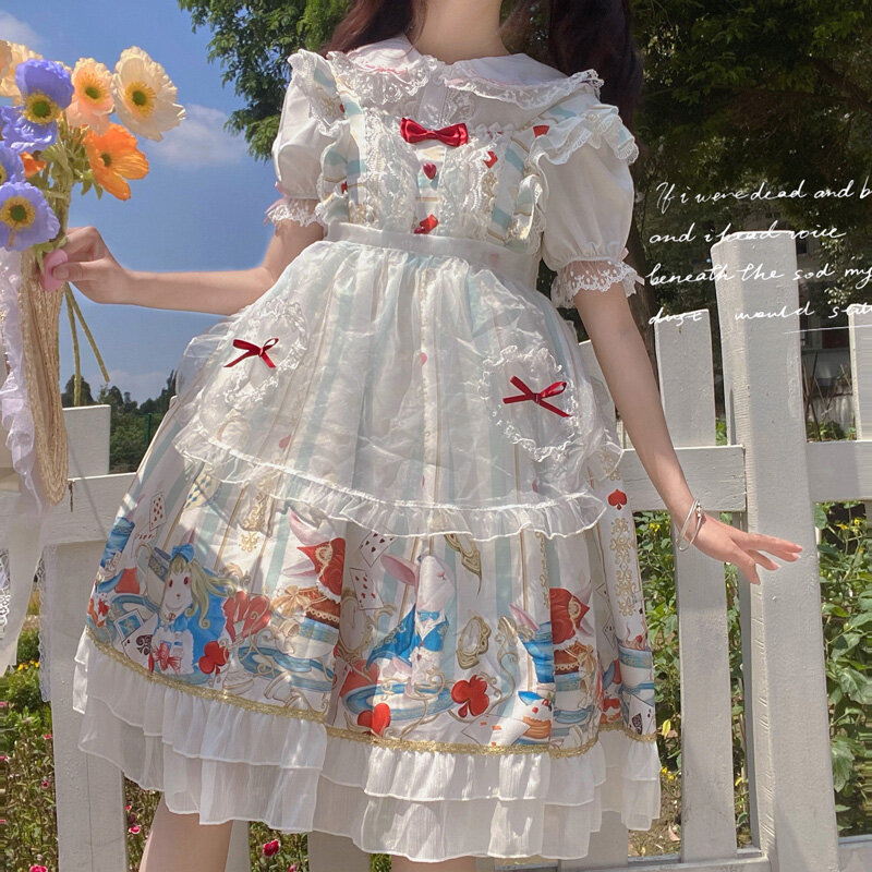 Lolita giapponese Tea Party Suspender Jsk Dress Girl Pink Doll Collar Shirt Summer Daily Dress