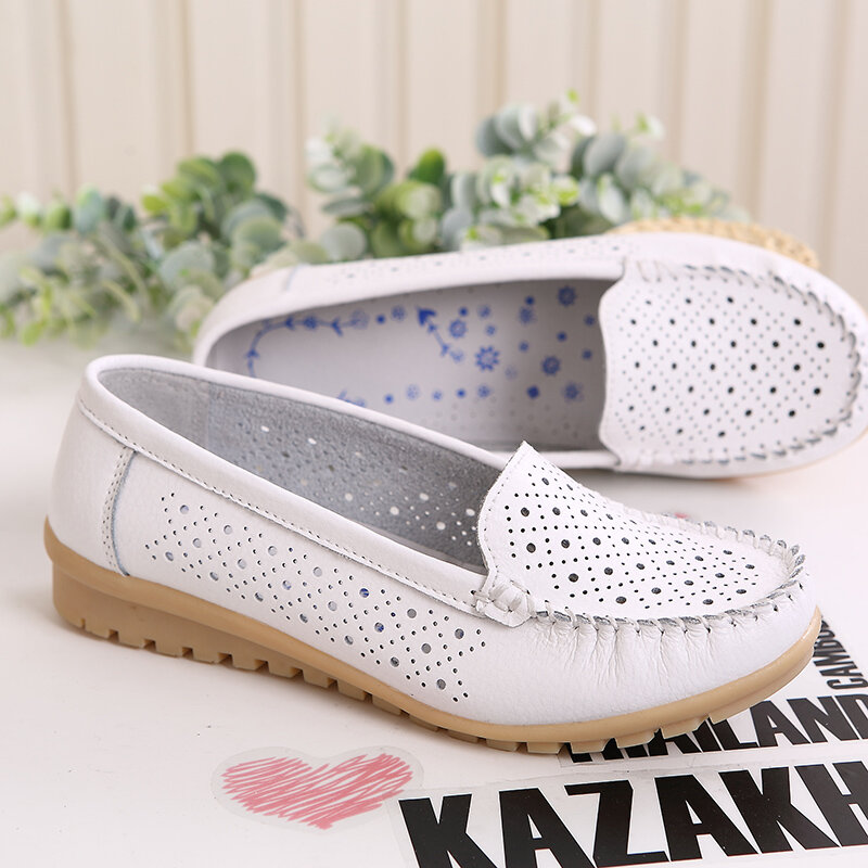 STQ 2020 Spring Women Flats Shoes Women Genuine Leather Shoes Woman Cutout Loafers Slip On Ballet Flats Ballerines Flats 169