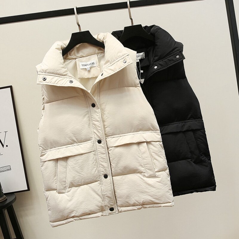 Brieuces女性の韓国スタイル固体ノースリーブ冬保温冬ベストコート独身女性ブレストルース厚手のファッションベスト