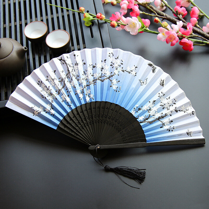 Styl Vintage jedwabny składany wentylator chiński japoński wzór rzemiosło artystyczne prezent ozdoby do dekoracji domu taniec ręcznie dekoracyjne wentylatory