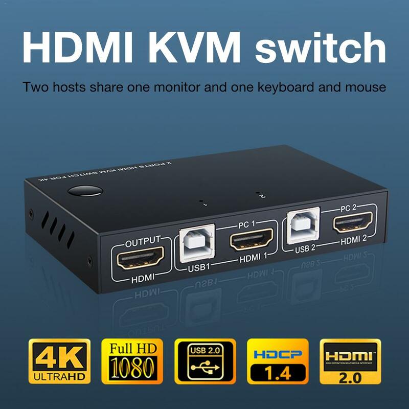 Ugreen 4K USB KVM Switch HDMI-Kompatibel Switcher Splitter Box 2 In 1 untuk Laptop HDTV Perangkat Berbagi Printer Keyboard Mouse