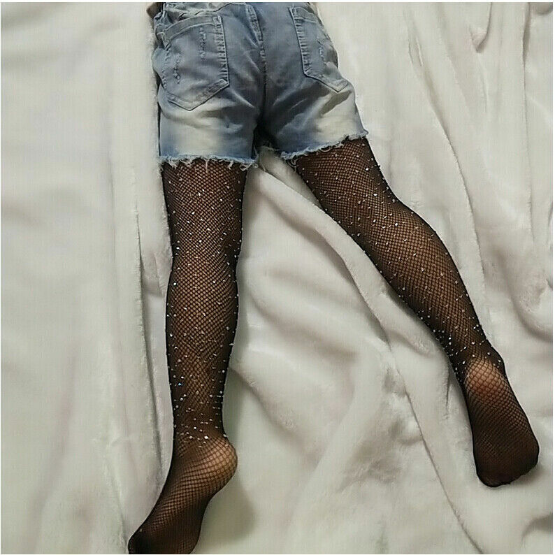 Nova venda quente moda meninas strass malha fishnet net padrão meia-calça meias para crianças crianças bebê menina verão